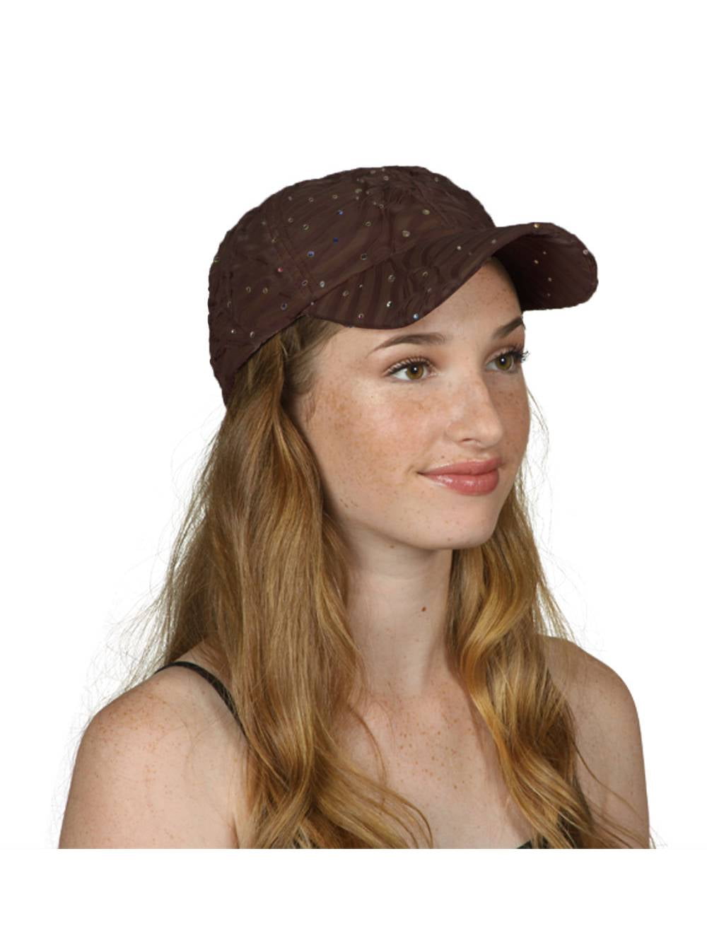 Womens Sequin Trim Baseball Cap Brown