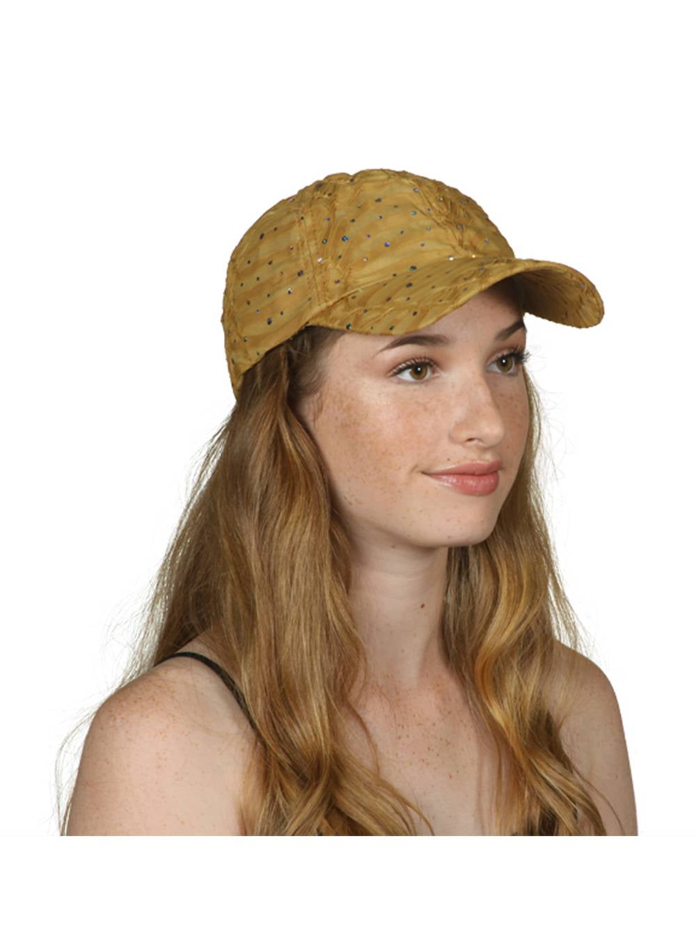 Womens Sequin Trim Baseball Cap Gold