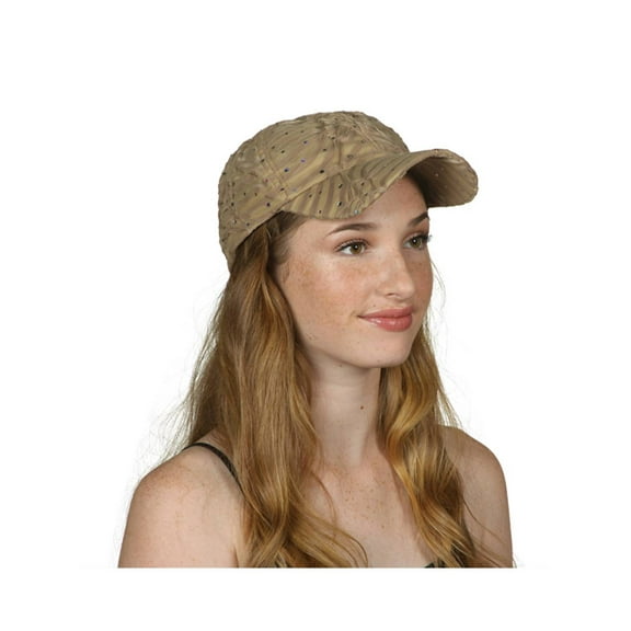Womens Sequin Trim Baseball Cap - Khaki