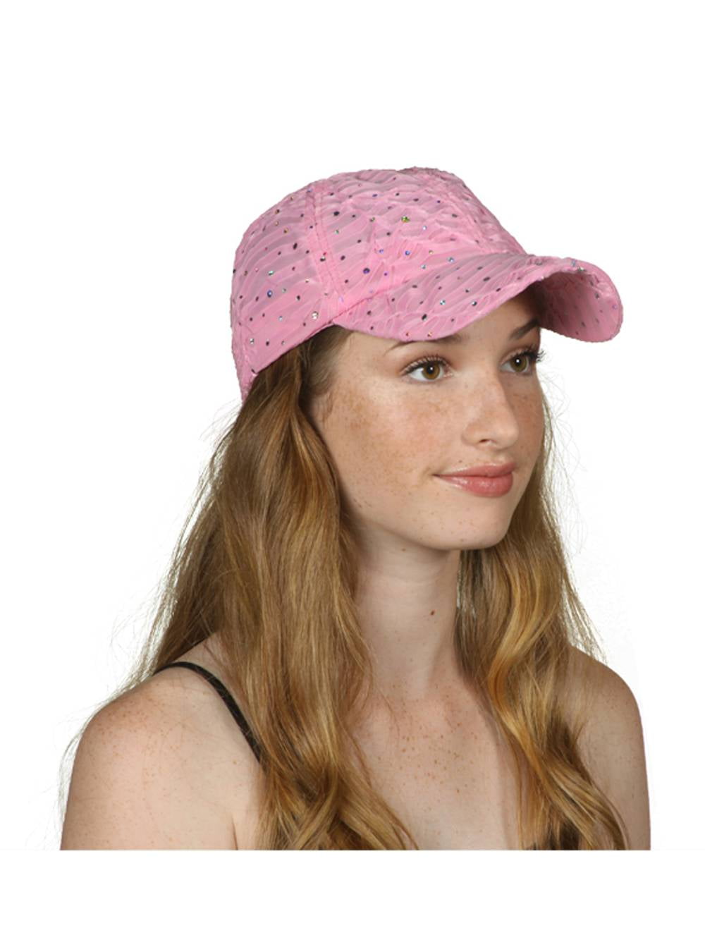Womens Sequin Trim Baseball Cap Light Pink