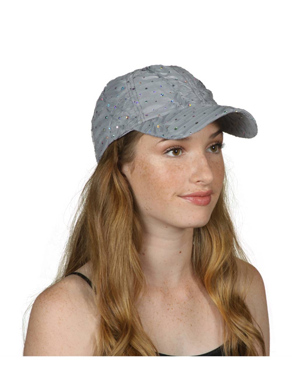 Womens Sequin Trim Baseball Cap Silver