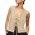 thumbnail image 1 of Womens Sequin Vest Sleeveless Deep V Neck Vest Cami Tank Tops, 1 of 6