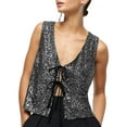 thumbnail image 1 of Womens Sequin Vest Sleeveless Deep V Neck Vest Cami Tank Tops, 1 of 6