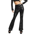 thumbnail image 1 of Womens Sequins Glitter Long Pants, Slim Flared High Waist Elastic Band Bell Bottoms Lounge Trousers, 1 of 4