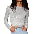 thumbnail image 1 of Womens Sequins Long Sleeve Crop Tops Basic Shirt Casual Pullover Tees Tops Party Club Going Out Top Aesthetic Clothes, 1 of 7