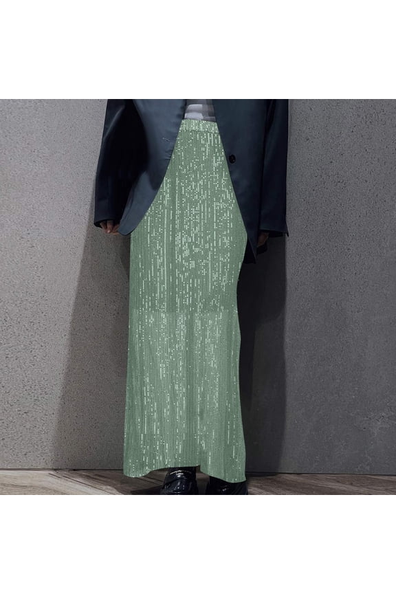 Womens Sequins Skirts Plus Size Summer Elegant Pullover Solid Color Stretchy Slimming Party Cocktail Maxi Skirts Mint Green S-3XL
