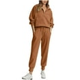 thumbnail image 1 of Womens Sets 2 Piece Outfits Fall Solid Color Tracksuits Half Zip Long Sleeve Top Pant Sweatsuit Jogger Sweatpants Suit with Pockets (Yellow L), 1 of 5