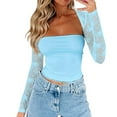 thumbnail image 1 of Womens Sets 2 Piece Outfits Lace Bolero Shrug See Through Floral Cardigan Long Sleeve Sheer Mesh Crop Y2K Tops, 1 of 8
