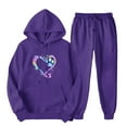 thumbnail image 1 of Womens Sets 2 Piece Outfits Long Sleeve Hoodies Tops Pants Jogger Sweatsuit Casual Heart Print Sweatshirt Oversized Hooded (Purple M）, 1 of 6