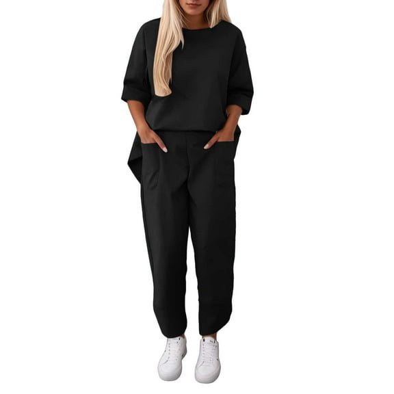 Womens Sets 2 Piece Outfits - Long Sleeve Sweatshirt With Jogger Pants Set Matching Sweat Sets for Women Womens Outfit Sets