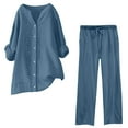 thumbnail image 1 of Womens Sets 2 Piece Outfits New Plus Size Outfits Set for Women Casual Loose Long Sleeve Shirt and Drawstring Pants 2 Piece Matching Sets Light Blue XXL, 1 of 3