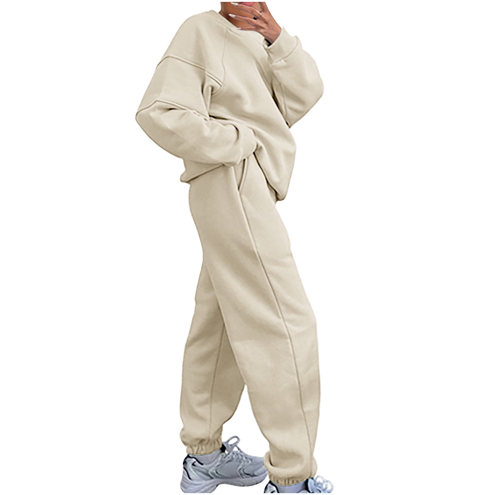 Vaquish 2 セットhoddie and joggers Long Sleeve Outfit Set for Women New Women 2 Piece Outfit