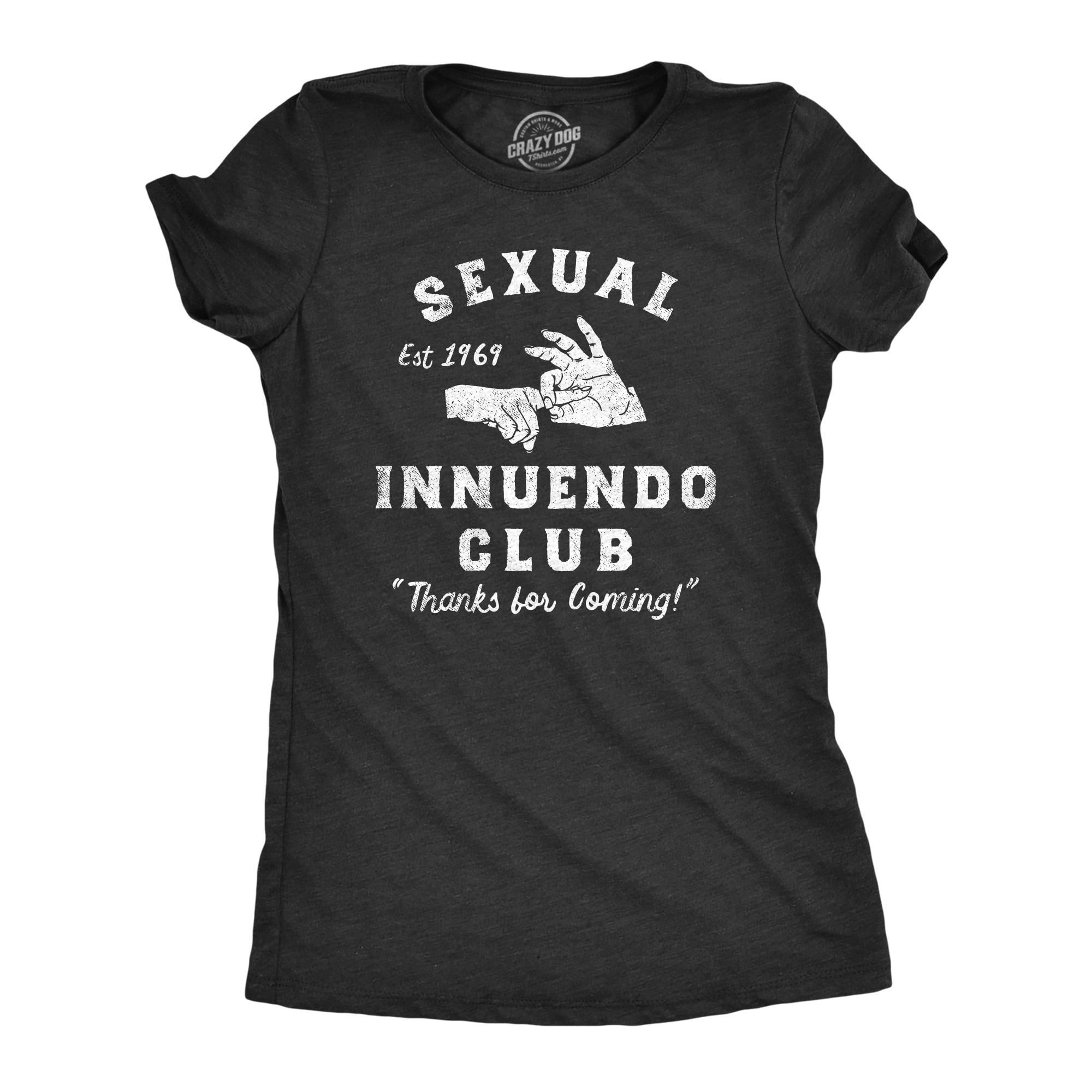 Womens Sexual Innuendo Club Thanks For Coming T Shirt Funny Sex Joke Tee For Ladies (Heather Black - INNUENDO) - S Womens Graphic Tees image