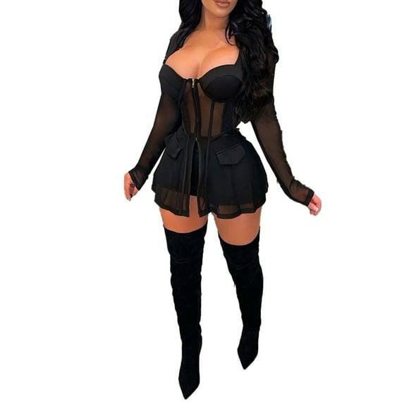 Womens Sexy 2 Piece Mesh Outfits See Through Bodycon Clubwear Sheer Crop Tank Top Shorts Set