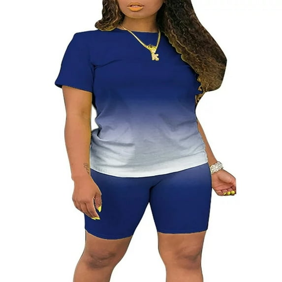 Womens Sexy 2 Piece Outfits for Women Set Short Bodycon Pants Joggers Workout Outfits Tracksuit Sportswear Set,Blue,S