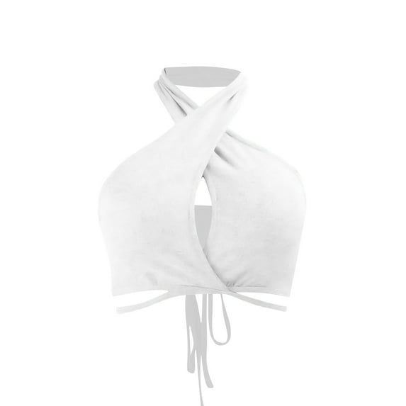 Womens Sexy Crisscross Halter Backless Cami Crop Top Twist Front Full Coverage Tie Back Underwear Fashion Solid Color Top