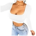 thumbnail image 1 of Womens Cropped Shirts Long Sleeve Square Neck Fitted Basic Crop Top, 1 of 5