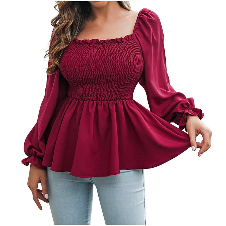 Womens Sexy Fashion Long Sleeve Square Neck Puff Long Sleeve Womens Sexy Fashion Long Sleeve Square Neck Puff Long Sleeve