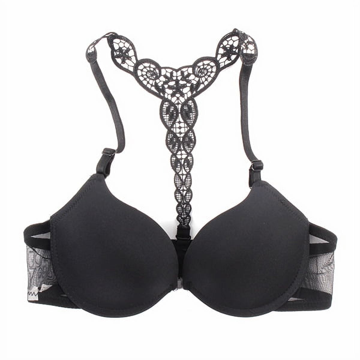 Womens Sexy Front Closure Lace Racer Back Push Up Seamless Bra