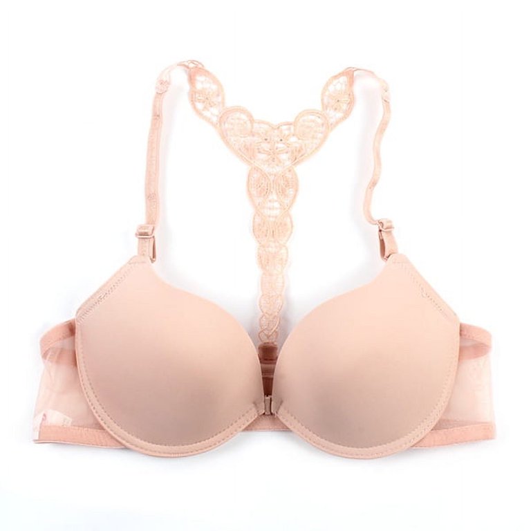 Womens Sexy Front Closure Lace Racer Back Push Up Seamless Bra