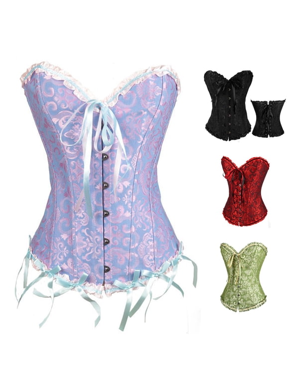 Womens Sexy Gothic Party Floral Lace Up Slim Corset Bustier Top