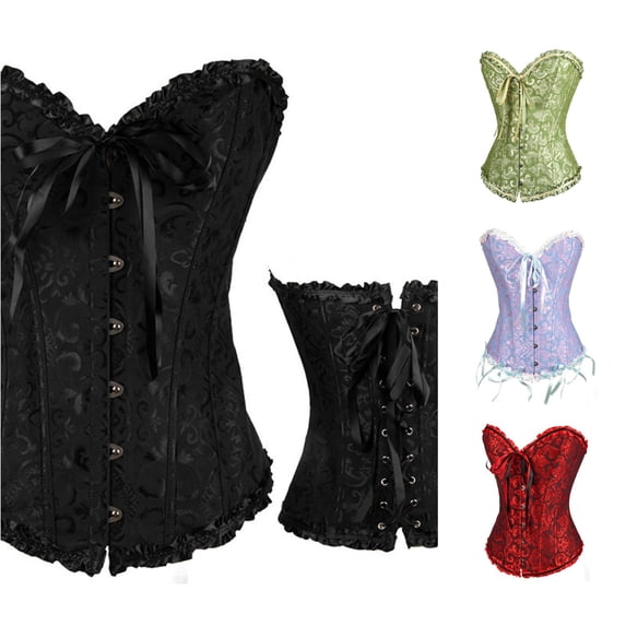 Womens Sexy Gothic Party Floral Lace Up Slim Corset Bustier Top