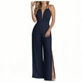 thumbnail image 1 of Womens Sexy Jumpsuits 2025 Summer Casual V Neck Halter Backless One Piece Outfits Wide Leg Side Split Sets, 1 of 5