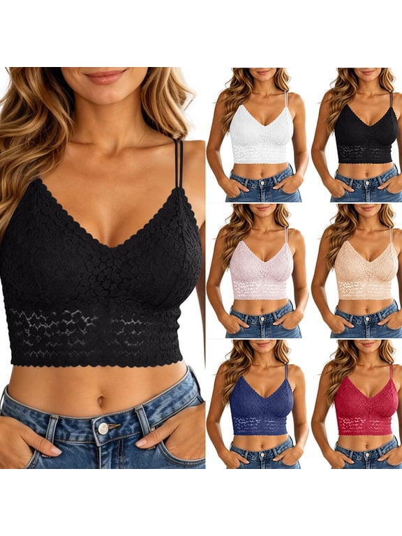 Womens Sexy Lace Bras Push Up V Neck Strap Wireless Lined Comfort Bralettes Support Comfort Everyday Mesh Seamless Bra, Intimate Daily, All Season