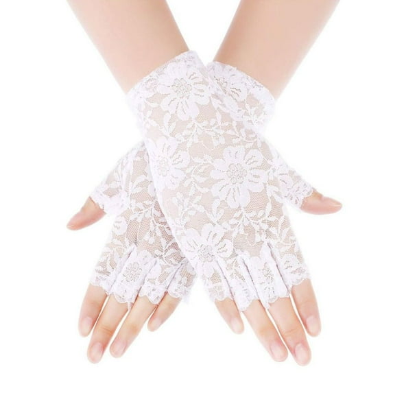 Womens Sexy Lace Driving Gloves Ladies Long Fingerless Half Finger Fishnet Gloves Lace Gloves Mesh Mitten Dance Gloves WHITE