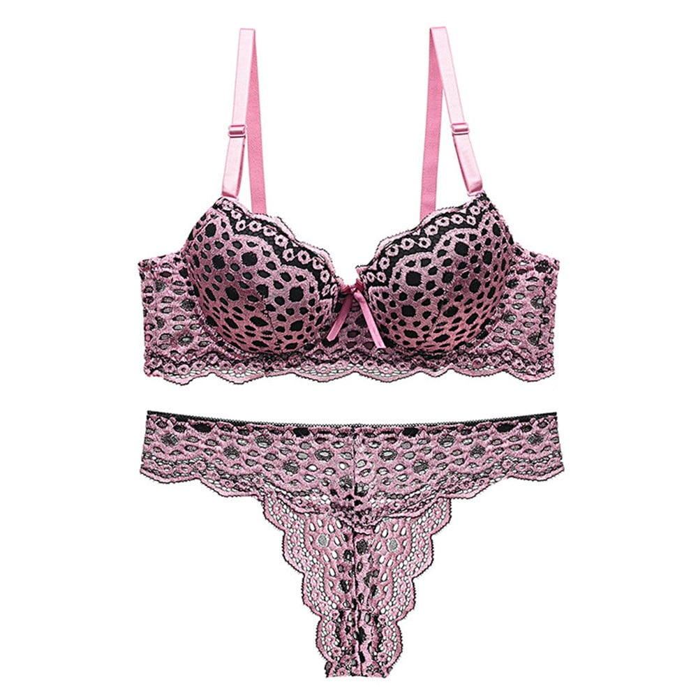 Womens Sexy Leopard Push Up Bra Set Lingerie Thong Underwear Size 34-40 B C  Cup 