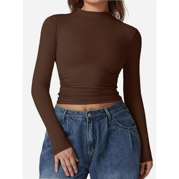 Womens Sexy Long Sleeve Round Neck Slim Basic T Shirt