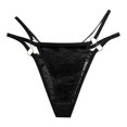 thumbnail image 1 of Womens Sexy Low Waist Satin Through Transparent Hollow Lace Thong Panties, 1 of 2