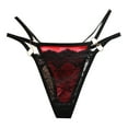 thumbnail image 1 of Womens Sexy Low Waist Satin Through Transparent Hollow Lace Thong Panties, 1 of 2