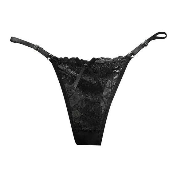 Womens Sexy Low Waist Ultra Thin See Through Transparent Hollow Lace Thong Panties
