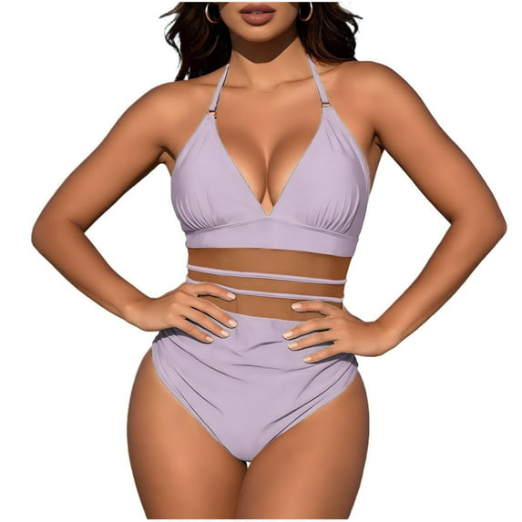 Womens Sexy Mesh V Neck One Piece Swimsuit Push Up Bathing Suit Halter Swimwear for Summer