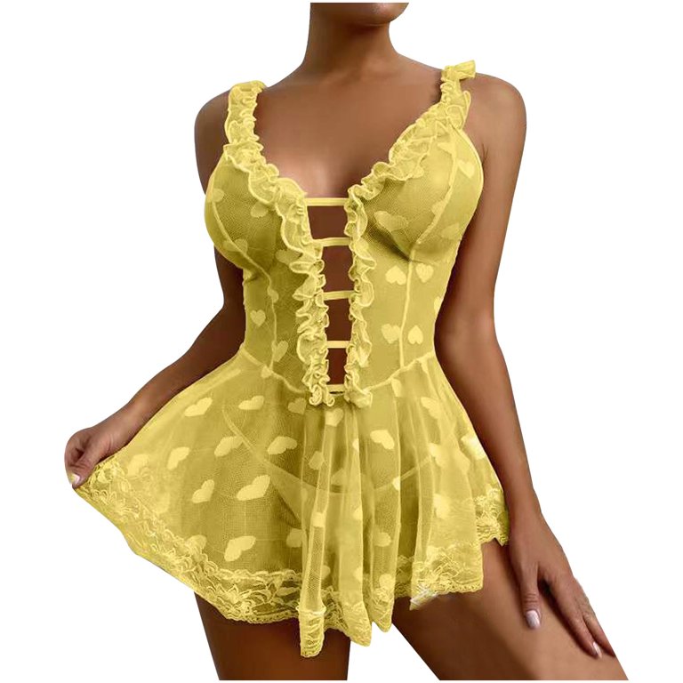 Womens Sexy Nightgown Sheer Mesh Cutout Ruffle Spaghetti Straps Flowy Mini  Lingerie Soft Daily Sleepwear 