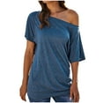 thumbnail image 1 of Womens Sexy Off The Shoulder Tops Short Batwing Sleeve T Shirt Oversized Casual Tee, 1 of 7