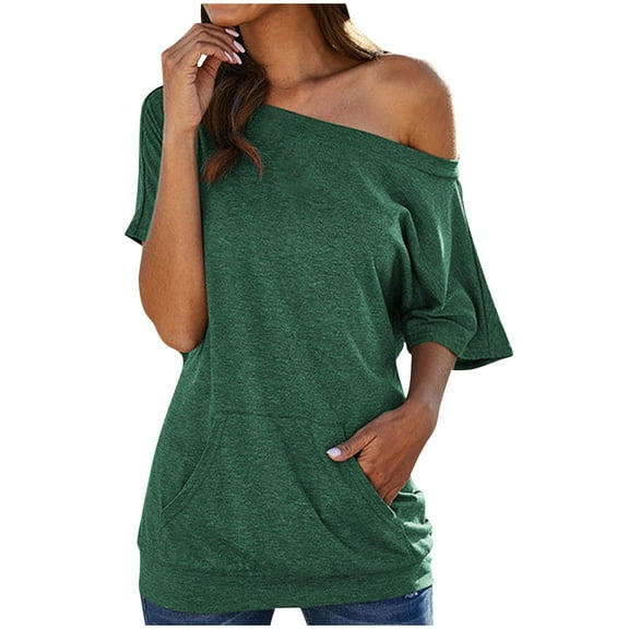 Womens Sexy Off The Shoulder Tops Short Batwing Sleeve T Shirt Oversized Casual Tee
