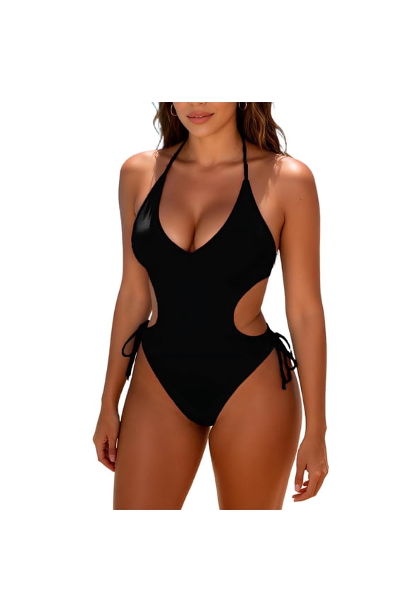 Womens Sexy One Piece Swimsuit Cut Out Slimming One Shoulder Bathing Suit Thong Monokinis Swimwear (2XL, Black #A)