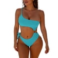 thumbnail image 1 of Womens Sexy One Piece Swimsuit Cut Out Slimming One Shoulder Bathing Suit Thong Monokinis Swimwear (2XL, Light Blue), 1 of 7