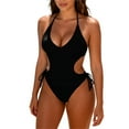 thumbnail image 1 of Womens Sexy One Piece Swimsuit Cut Out Slimming One Shoulder Bathing Suit Thong Monokinis Swimwear (L, Black #A), 1 of 5
