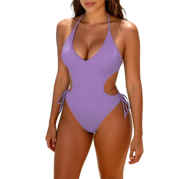 Womens Sexy One Piece Swimsuit Cut Out Slimming One Shoulder Bathing Suit Thong Monokinis Swimwear (XL, Purple #A)