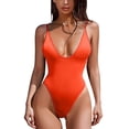 thumbnail image 1 of Womens Sexy One-Piece Swimsuits Spaghetti Strap Deep V-Neck Monokini High Cut Bathing Suit, 1 of 6