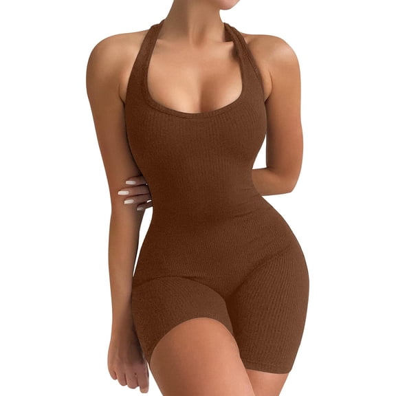 Womens Sexy One Piece Tank Top Sleeveless Backless Bodycon Shorts Jumpsuits Bodysuit Catsuit Ribbed Sports Romper