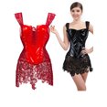 thumbnail image 1 of Womens Sexy PVC  Zipper  Lace Up Overbust Corset Shoulder Strap Boned Waist Cinching Bustier Shapewear, 1 of 4