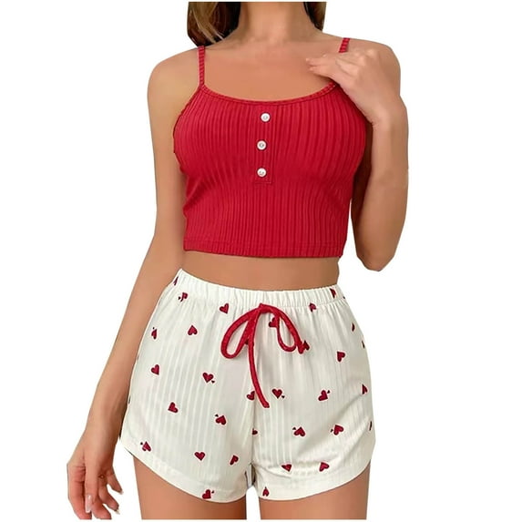 Womens Sexy Pajama Sets Ribbed Knit Sleepwear Lace Cami Shorts Pj Set