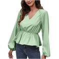 thumbnail image 1 of Womens Sexy Peplum Tops V Neck Lantern Long Sleeve Blouses Fashion Shirts Trendy Plaid Floral Print T Shirt Top, 1 of 5