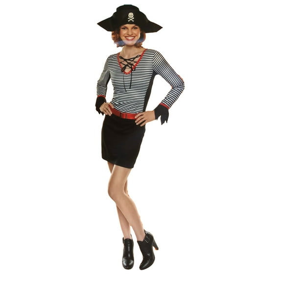 Womens Sexy Pirate Treasure Costume Dress With Hat Medium (8-10)
