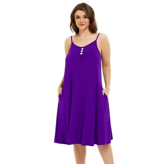 Womens Sexy Plus Size Sleepwear with Pockets, VEPKUL Sleeveless Sleepdresses 5x Nightgowns V Neck Camisoles Cozy Soft Pajama Dress