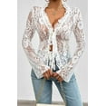 thumbnail image 1 of Womens Sexy See-Through Lace Knot Tie Ruffled Long Sleeve Top (L, BabyBlue), 1 of 10
